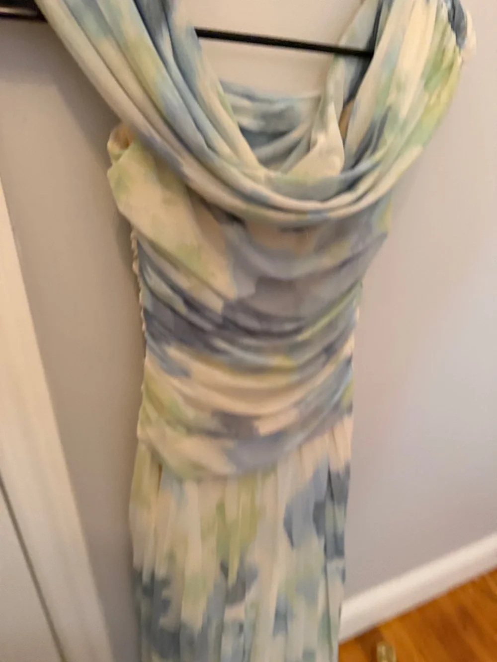 Abercrombie & Fitch Watercolor Pleated Maxi Dress - Light Blue & Pale Green